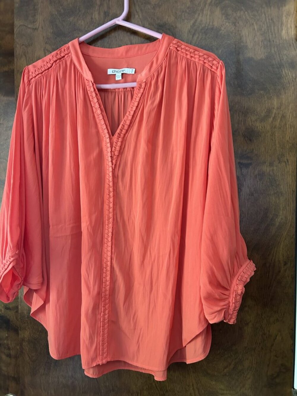 Chico's Coral Ruffle V-Neck Blouse Small